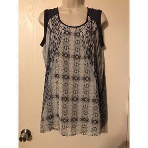 CAbi Women's Blue Snake Skin Mix Print Tank Blouse Sleeveless Tunic Top SZ Small